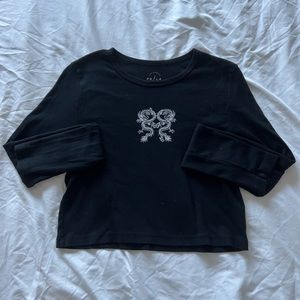PS/LA “Dragon Butterfly Long Sleeve Crop Top” Black Size Large
